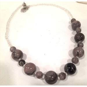 Picasso Stone Marble and Seed Bead necklace 17" adjusts to 19"